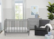 DELTA CHILDREN TAYLOR 4-IN-1 CONVERTIBLE BABY CRIB, EASY TO ASSEMBLE, - GRAY