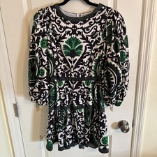 Alice + Olivia Shayla Pleated Sleeve Tiered Dress Monarch Emerald Sz 8 Boho