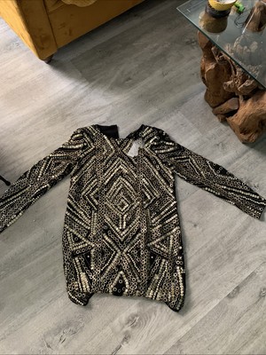 river island black gold dress Rent River Island Black Jaquard Long Sleeved Dress main image 0