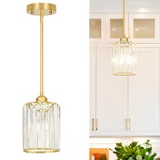 Gold Kitchen Pendant Lights Over Island with Adjustable Rods - Crystal Pendan...