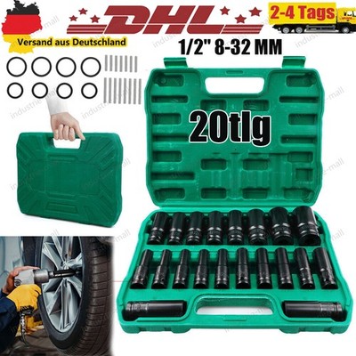1/2'' 8-32MM Steckschlüssel-Set NUSS-Set Sechskant lang Kraft Nüsse 20-tlg Satz