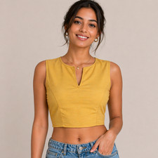 Women's Sleeveless Cotton Blouse with Back Button Casual Wear Choli Crop Top