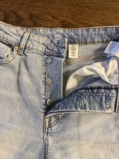 H M Womens BUTTON FLY Mom Jeans High Rise Blue Medium Wash Cotton Denim 5-Pocket