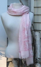 NEW Pale Pink  White Embroidered Flowers Lightweight Sheer Scarf