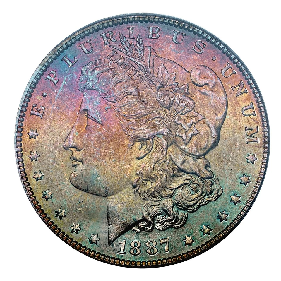 1887-P PCGS MS64 CAC MORGAN $ - STUNNING SPECTRUM - RAINBOW EXAMPLE (VIDEO) - Image 2 of 4