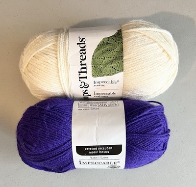 Loops & Threads Impeccable Yarn  Two 4.5 Oz Skeins:  Grape Punch & Off-White