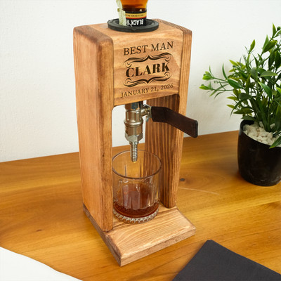 Personalized Whiskey Dispenser with Glasses, Custom Single Tap Walnut Wood Stand