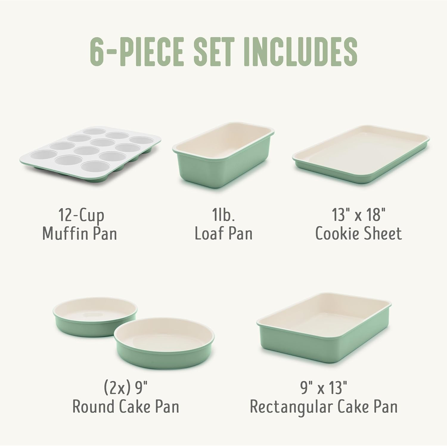 Greenlife 6 Piece Nonstick Bakeware Set, Non-Toxic Pfas-Free Ceramic Oven Pans, 