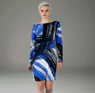 MILLY A-Linie Ärmel Kleid ''SHEAT'' Sapph Farbe Abstrakt Print CREPE Neu Etikett S 0 S