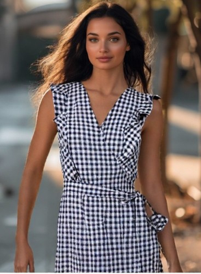 #ad #ad Gingham Wrap Dress Size 8 Blue Midi Sleeveless Ruffle Woven Cotton Draper James $34.95