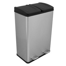 60L Double Pedal Bin Recycling Waste Dustbin Dual Compartments Rubbish Capacity