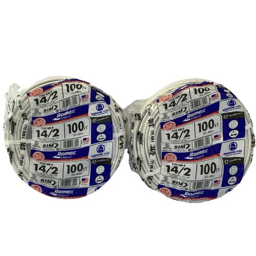 100 ft. 14/2 Solid Romex SIMpull CU NM-B W/G Wire ~ White ~ 2 Pack ~USA Made NEW
