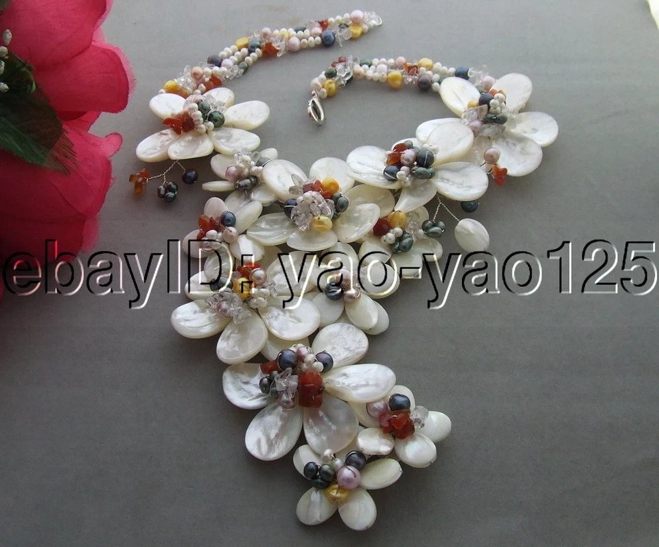 White Pearl white Shell Statement Necklace handmade Statement necklace - Image 3 of 3