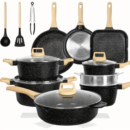 Juego de utensilios de cocina 23 piezas, ollas y sartenes antiadherentes accesorios de cocina inducción - Imagen 6 de 9