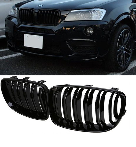 BMW X3 F25 2010 - 2014 NEGRO BRILLANTE PARRILLAS DELANTERAS DE RIÑÓN PARRILLAS DOBLE RADIO UK