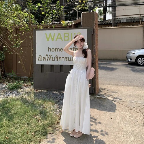 Elegant Beach Party White Midi Dresses for Korean Fashion Casual Sleeveless - Picture 4 of 23