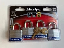MASTER LOCK 3008D 4 Pack STEEL KEYED LAMINATED PADLOCKS w/ 2 Keys!!!
