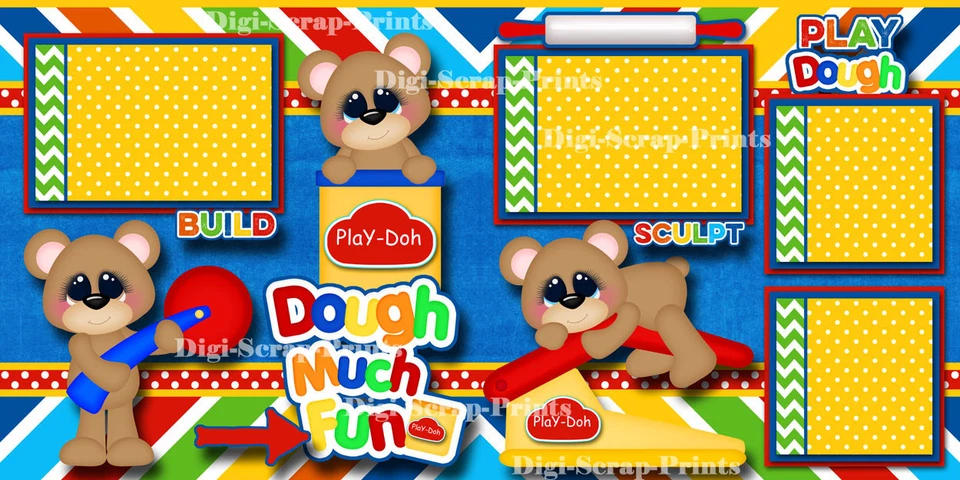 PLAY DOH ~ MASA 2 páginas de álbumes de recortes prefabricadas diseño de piezas de papel ~POR DIGISCRAP Foto 2 de 4