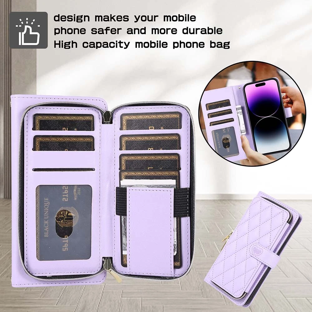 Durable Leather Zipper Flip Wallet Case for iPhone 15 Pro Max 14 13 12 11 XR