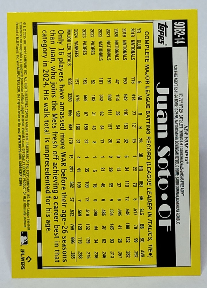 2025 Topps Series 2 Juan Soto #90B2-14 1990 Topps Insert Mets | eBay