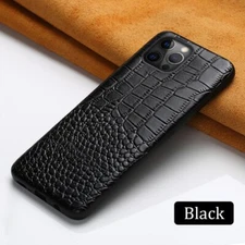 Genuine Leather Case fr iPhone 15 16 Pro Max 14 Crocodile Grain Armor Back Cover