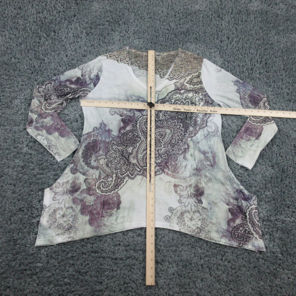 Camisa Essentials Mujer XL Blanca Púrpura Verde Manga Larga Pullover Asimétrico Foto 3 de 4