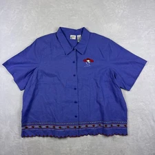 Koret Shirt Top Womens 24W Blue Red Hat Society Shoulder Pads Embroidered