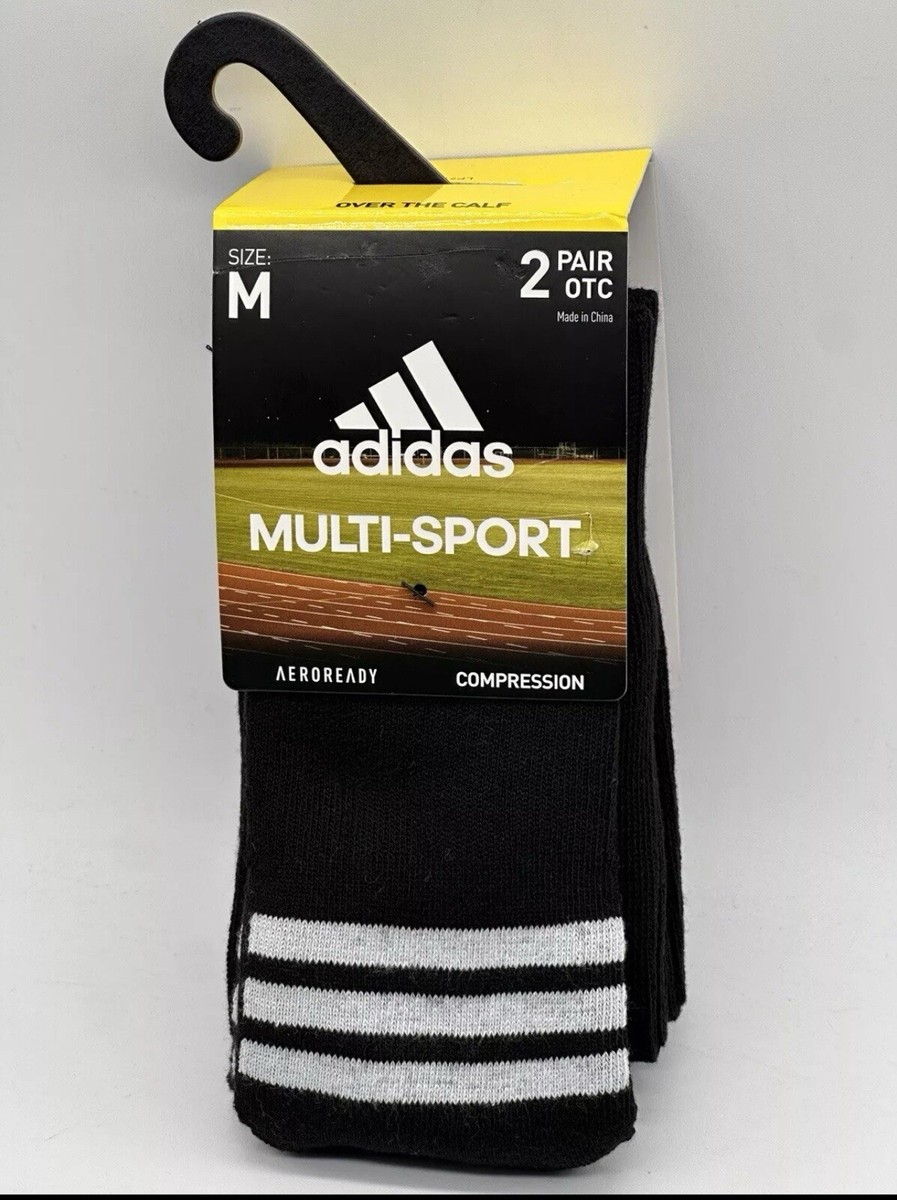 NEW PAIR PACK ADIDAS MULTI SPORT OVER THE CALF COMPRESSION SOCKS MEDIUM  BLACK