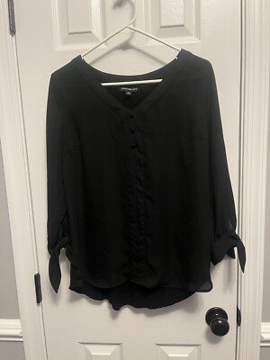 Fortune & Ivy Black V Neck 3/4 length sleeves with bow ties M  Business Casual