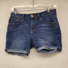 OLD NAVY GIRLS SHORTS BLUE SIZE 14 DENIM CUT-OFFS ADJUSTABLE WAIST MOM BERMUDA