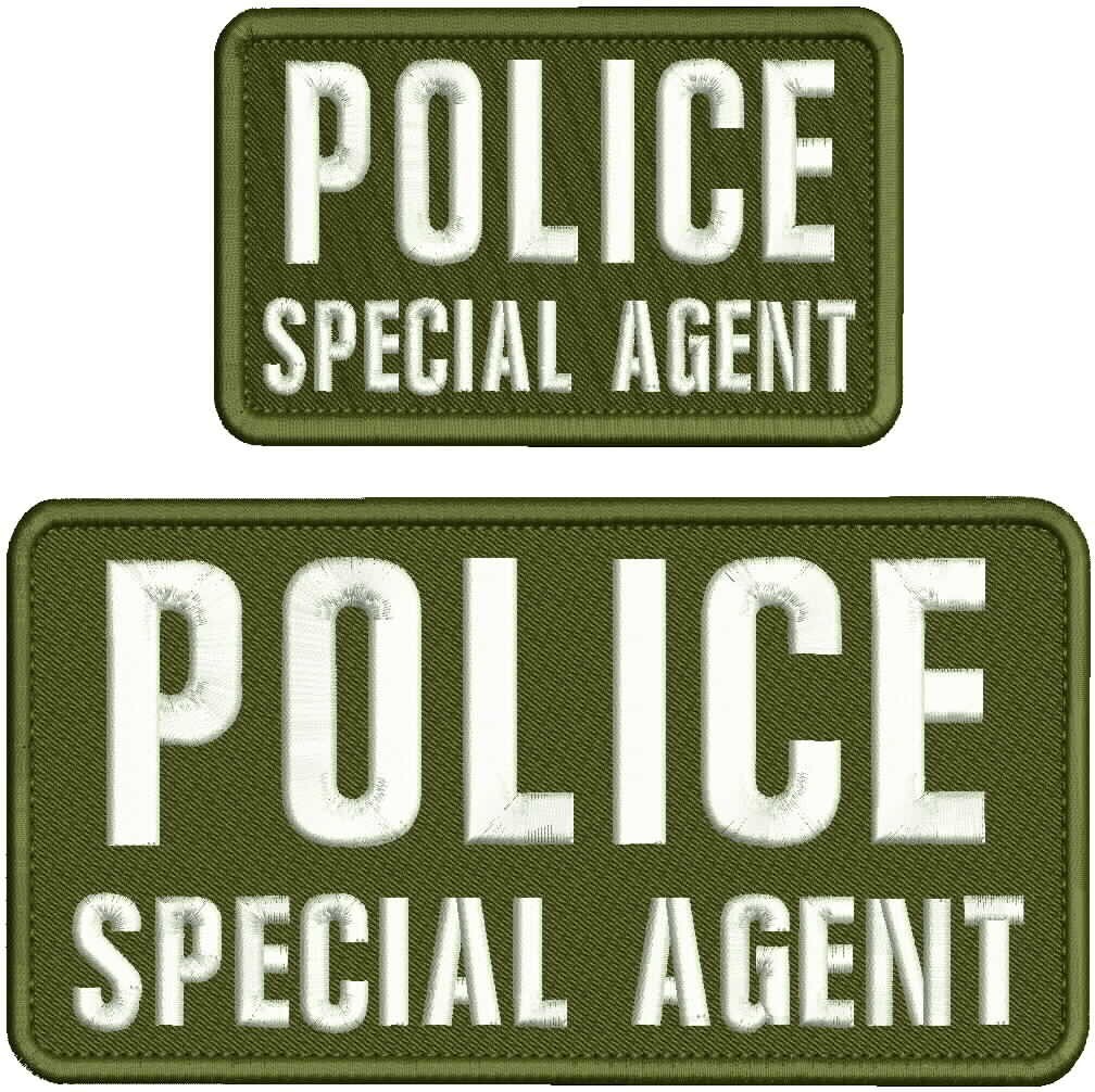 POLICE SPECIAL AGENT embroidery patches 4x8 and 3x6 hook on back WHITE