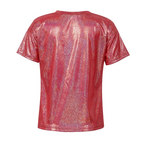 Girls Top Sparkly Metallic Shiny Loose T-Shirts for Dance Performance Costume - Picture 39 of 82