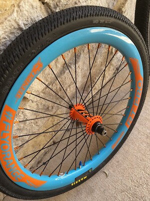 BMX custom Carbon Rim Wheelset 20x1.75 Blue/FlyOrange Onyx Hubs | eBay