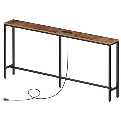 Skinny Console Table With Power Outlets 63'' Narrow Sofa Table Behind Couch Table