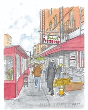John's of Bleeker Street Pizza New York City Pizzeria Watercolor Art Print 8x10"