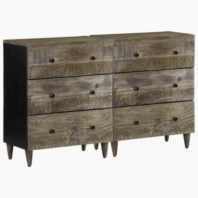 2397072 Credenze 2 pz Grigio Chiaro 60x33,5x75 officiel cm Legno Massello Mango