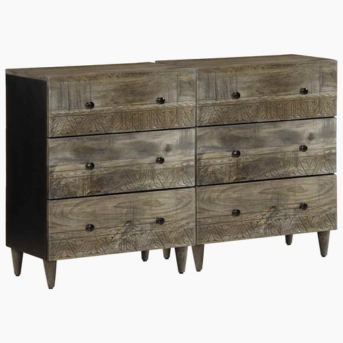 2397072 Credenze 2 pz Grigio Chiaro 60x33,5x75 officiel cm Legno Massello Mango