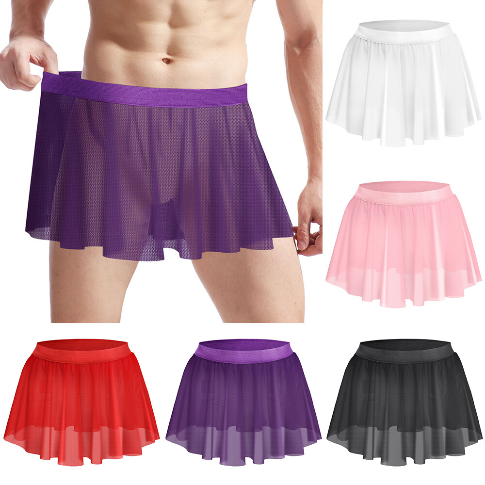 Mens Underwear Pleated Skirt Stage Miniskirt Sheer Nightwear