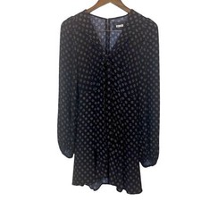 Reformation Black Long Sleeve puff Scarf Tie Star Flower Print Mini dress Size 0