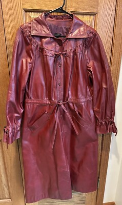 Oxblood Red Vintage Leather Trench Coat Size Medium/Large 13