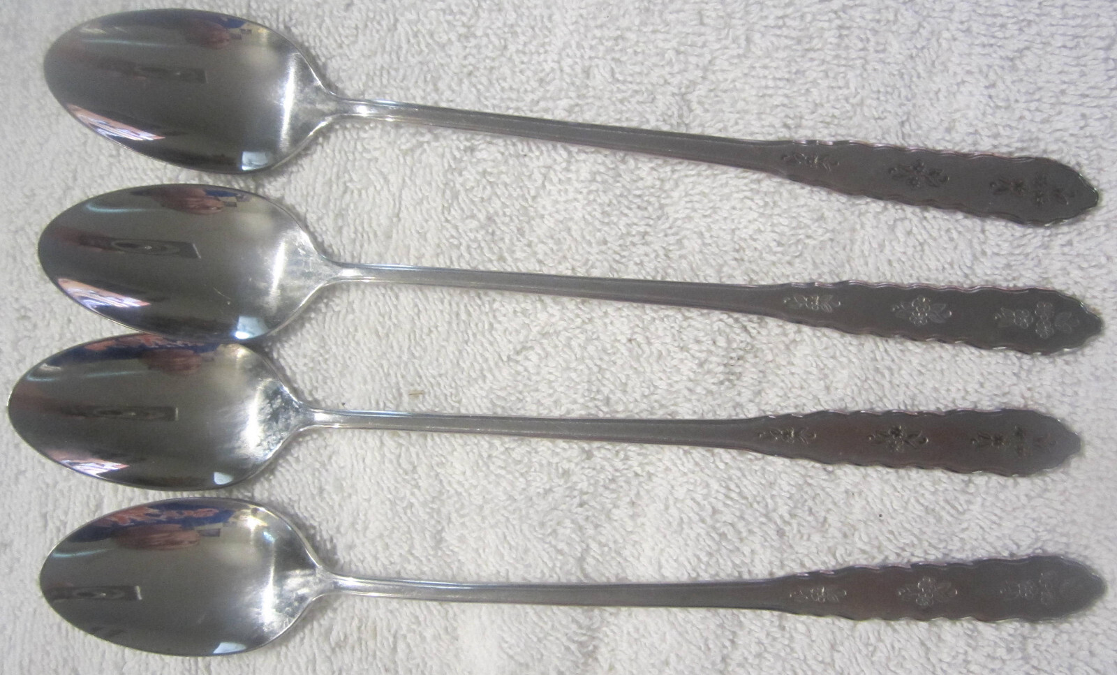 4 in set,Oneida Deluxe Distinction Stainless FLORAL BOUQUET Iced Tea Spoons VTG