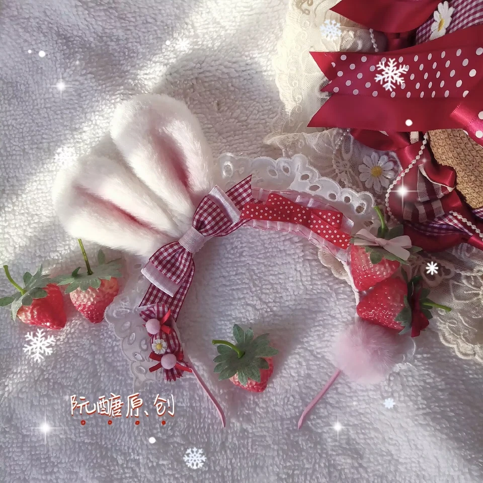Lolita Headband Maid Strawberries Hair accessories Headwear Japanese - Image 3 of 4