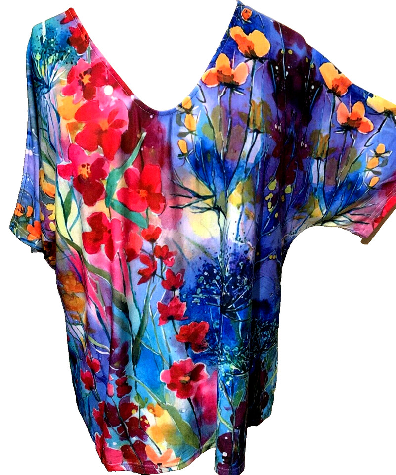 T shirt TOP XXL 22 24 bright colourful floral print stretch as new tee women's