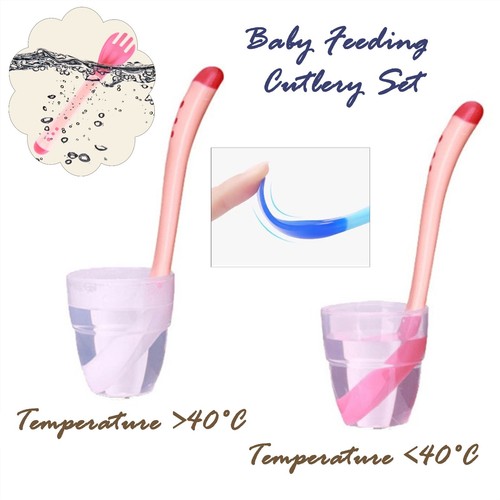 Baby Toddler Temperature Sensing Cutlery Set Travel Case Feeding Weaning Spoon - Picture 9 of 18