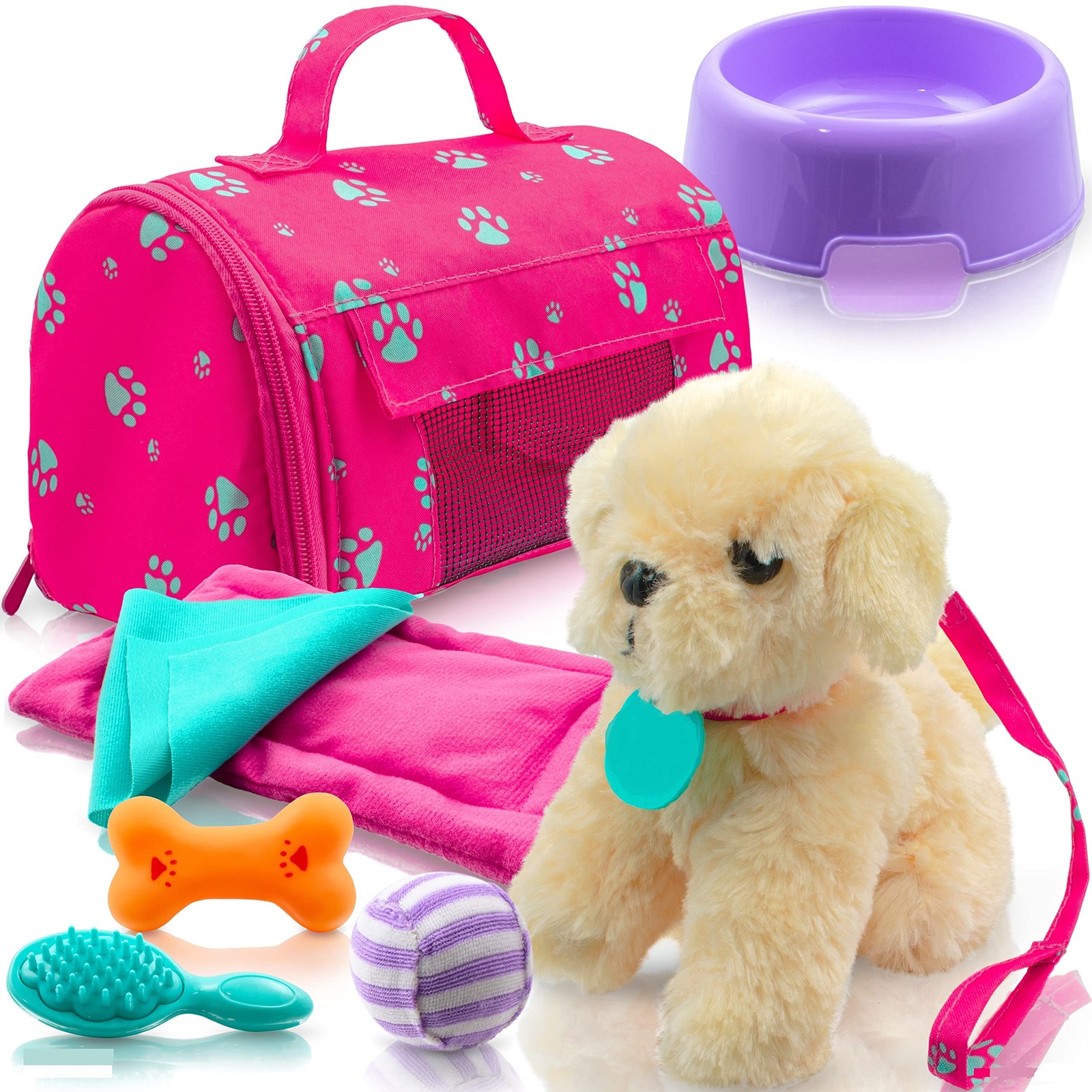 Plush Puppy Doll Set for Kids 9 PCS - Baby Doll Accessories 