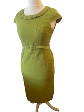 Debenhams Collection Women's Green Pencil Dress Size 12 Linen Blend Belt Summer