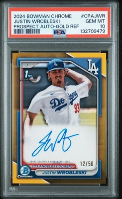 2024 BOWMAN CHROME PROSPECT AUTOS GOLD REFRACTOR JUSTIN WROBLESKI 12/50 PSA 10