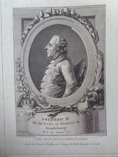 FREDERIC II Roi de Prusse 1777 gravure originale ancienne portrait estampe