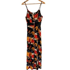 Volcom Take Me Home Maxi Dress Womens M Black Floral Lace Boho Button Front
