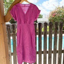 MNG Womens Bow Linen dress Size 6 Tie-Waist Dahlia-Purple
